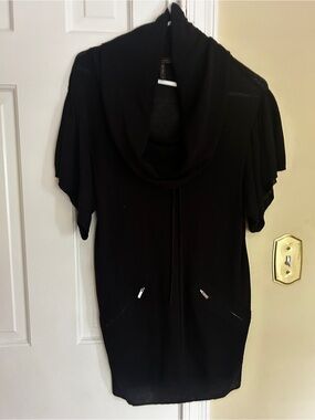 BCBGMaxAzria Black Short-Sleeve Cowl Neck Sweater